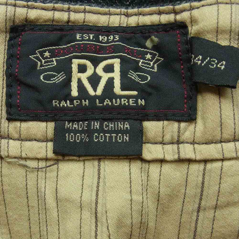 RRL ダブルアールエル シンチバック サスペンダーボタン付き コットン ストライプ ワーク トラウザー パンツ グレー系 34【中古】