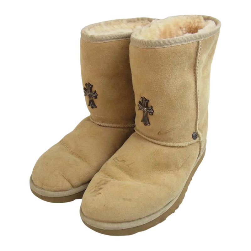 CHROME HEARTS クロムハーツ（原本無） UGG アグ スモール CHクロス ムートン レザー ブーツ ベージュ系 表記無し【中古】