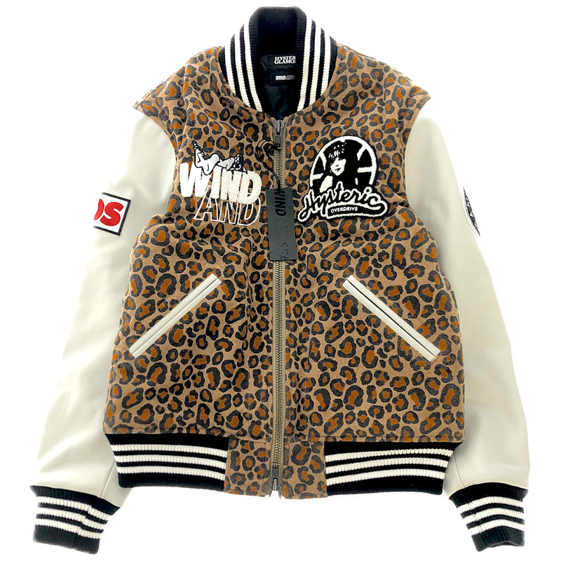 HYSTERIC GLAMOUR ヒステリックグラマー × WIND AND SEA ウィンダンシー 20AW WDS-HYS-2-01  STADIUM JUMPER LEOPARD レオパード レザー切替 スタジアム ジャンパー ブルゾン スタジャン バーシティジャケット ヒョウ柄系 