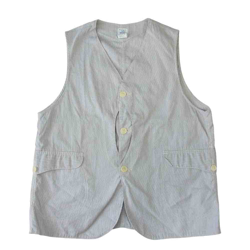 POST OVERALLS ポストオーバーオールズ ROYAL TRAVELER VEST ロイヤル トラベラー ストライプ ベスト ブルー系  L【中古】