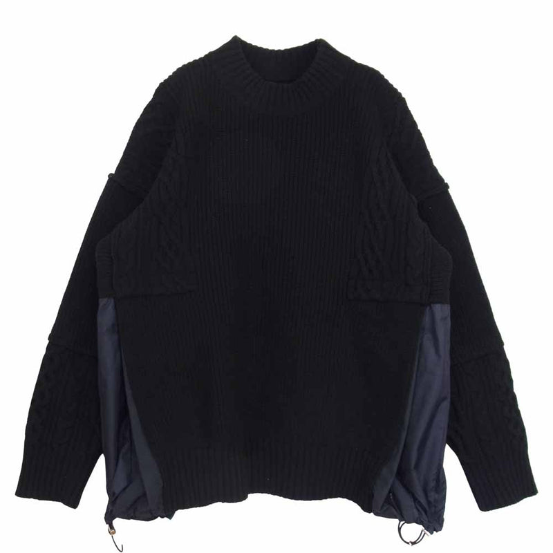 Sacai サカイ 21AW 21-02653M Wool Knit Pullover ウール プルオーバー ドッキング ニット ブラック系 2【中古】