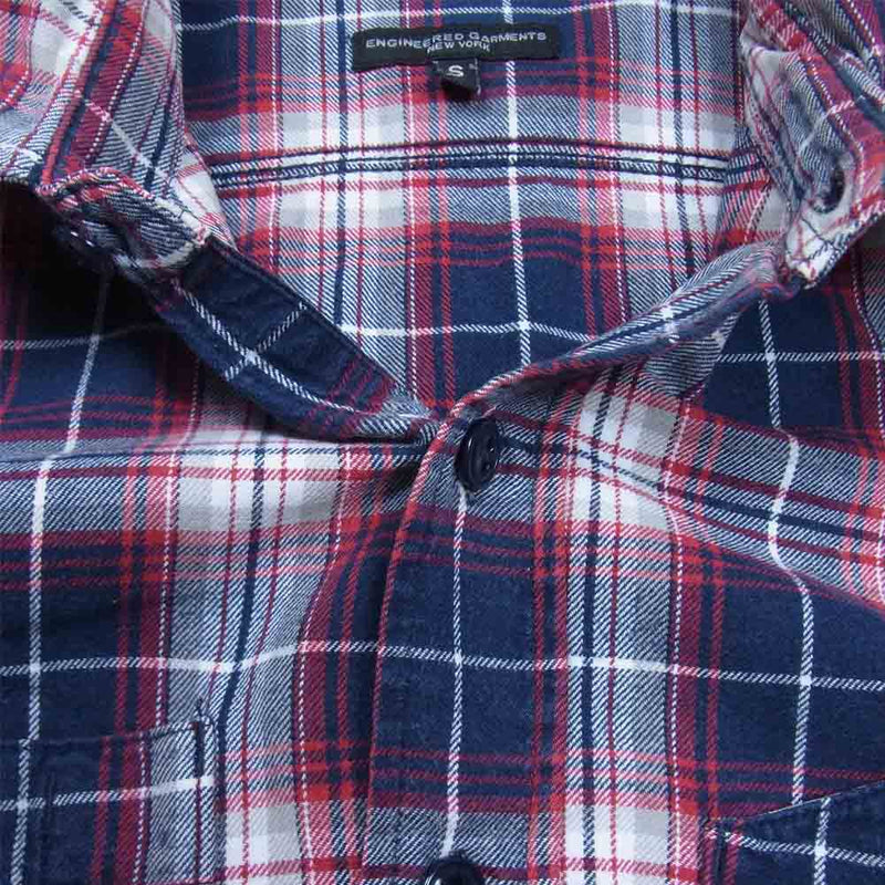 Engineered Garments エンジニアードガーメンツ 16AW Work Shirt - Navy / White / Red Plaid  Flannel 山ポケット チェック フランネル シャツ ネイビー系 S【中古】