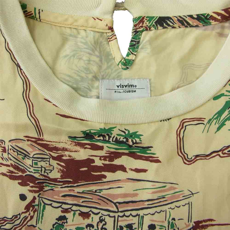 VISVIM ビズビム 15SS 0115105011014 SHAHEEN T-SHIRT SUNSHINE S/S (C/R) シャヘーン  サンシャイン 総柄 半袖裾リブ ポケット Tシャツ ベージュ系 1【中古】