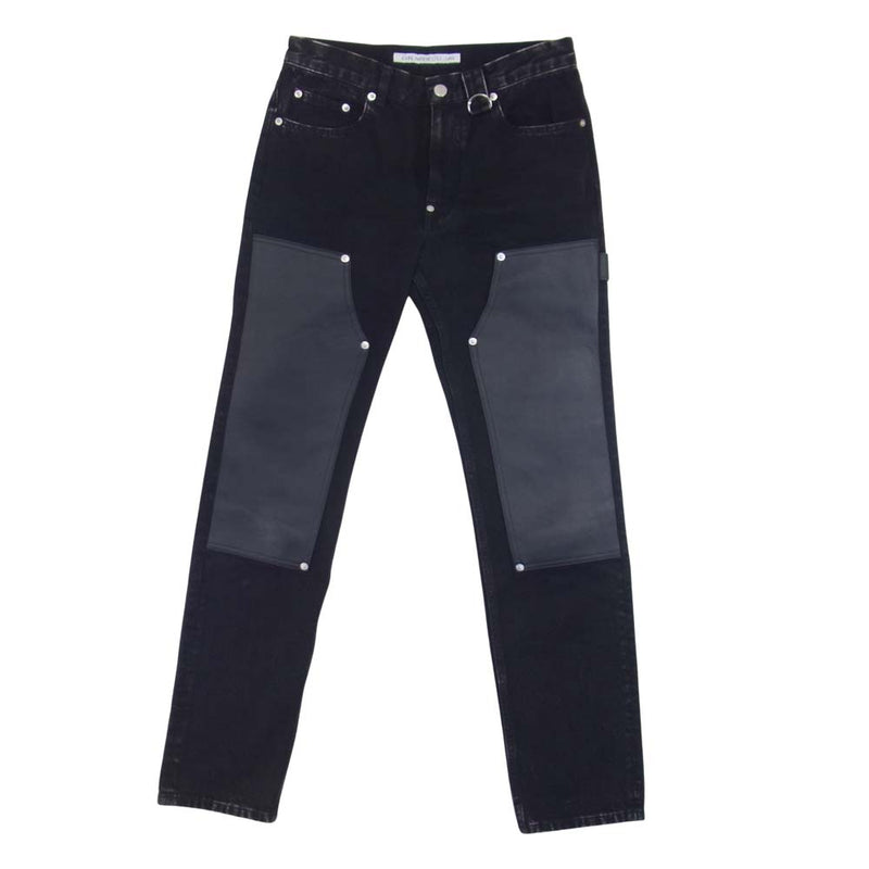 JOHN LAWRENCE SULLIVAN ジョンローレンスサリバン 2B012-0321-28 LEATHER PATCH DENIM レザー  切替 パッチワーク デニム パンツ ブラック系 44【中古】