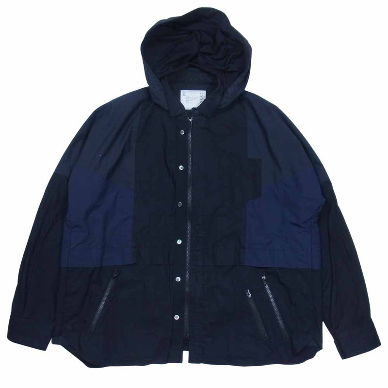 Sacai サカイ 21AW 21-02582M Cotton Poplin Shirt コットン ポプリン シャツ ドッキング ジャケット  ネイビー系 2【中古】