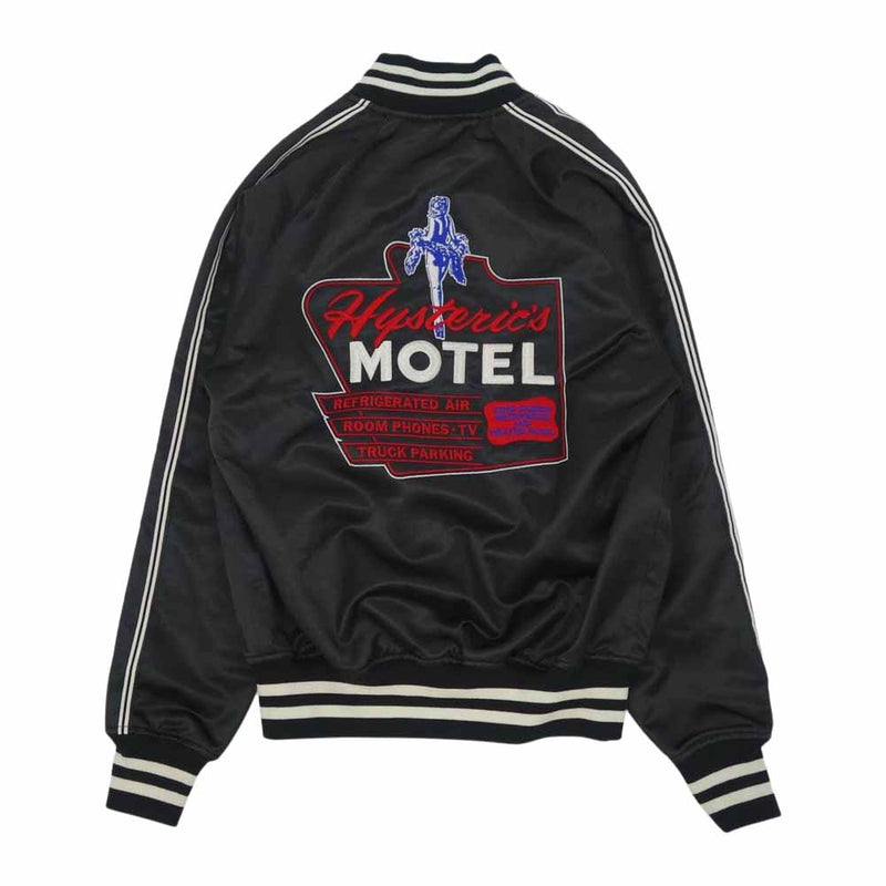 HYSTERIC GLAMOUR ヒステリックグラマー 02221AB03 motel 刺繍 サテン ジャケット ブルゾン ブラック系  M【新古品】【未使用】【中古】