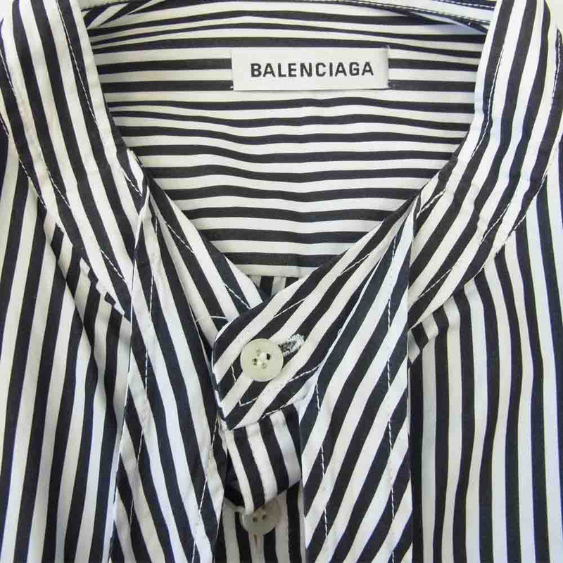 新しい バレンシアガBALENCIAGA総柄ロゴシャツ39ストライプブルー
