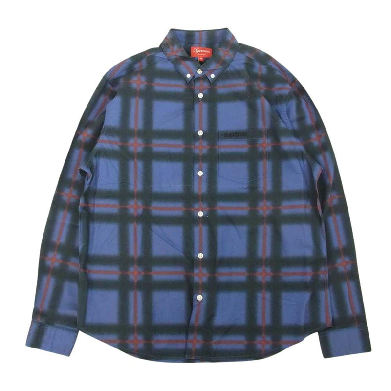 21ss Supreme Spray Tartan Shirt ブルー Lサイズ-