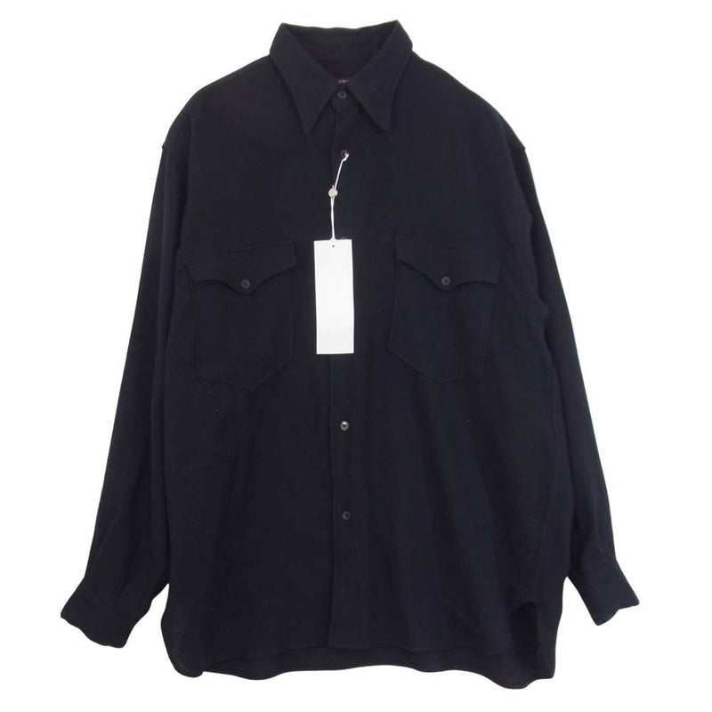 COMOLI コモリ 21AW U03-02003 カシミヤ 和紙 ワーク シャツ ネイビー系 2【美品】【中古】