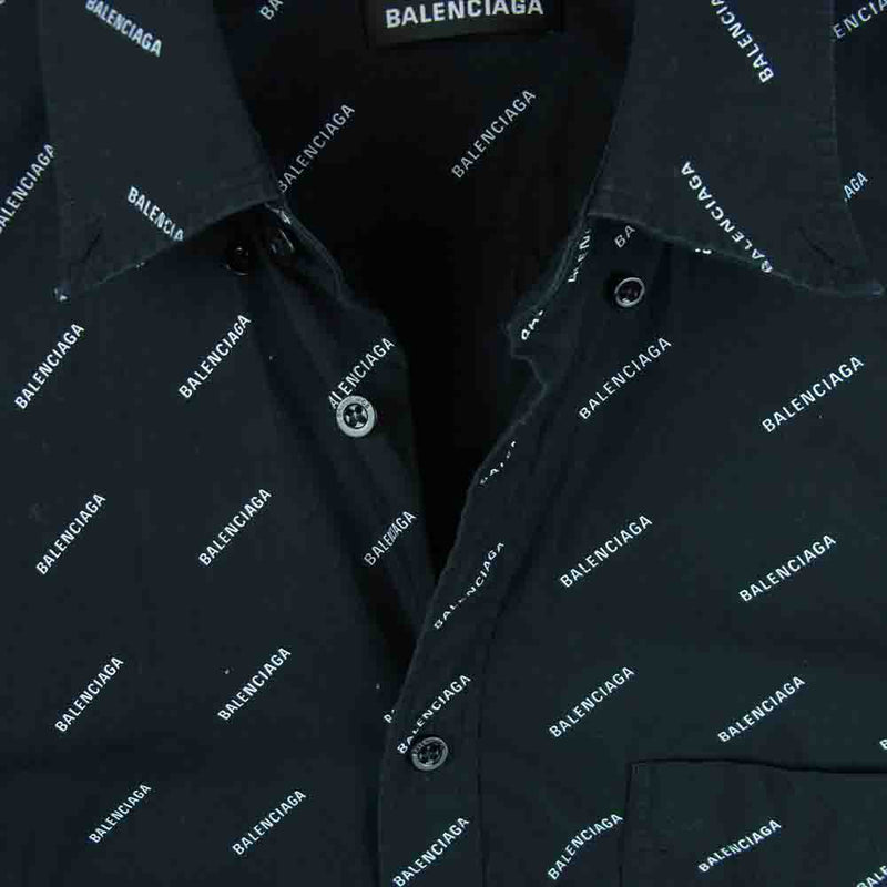 BALENCIAGA バレンシアガ 534333 TBL96 All over Logo Shirt オールオーバーロゴ 総柄 ボタンダウン 長袖  シャツ ブラック系 38【中古】