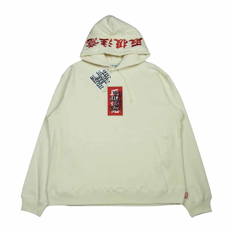 ブラックアイパッチ BEPFW21TP26 HANDLE WITH CARE LABEL HOODIE 取扱注意 フーディ パーカー オフホワイト系  L【新古品】【未使用】【中古】