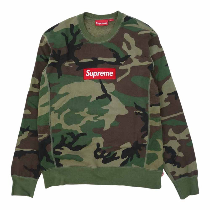 Supreme シュプリーム 15AW Box Logo Crewneck Woodland Camo ボックスロゴ クルーネック スウェット  トレーナー グリーン系 M【中古】