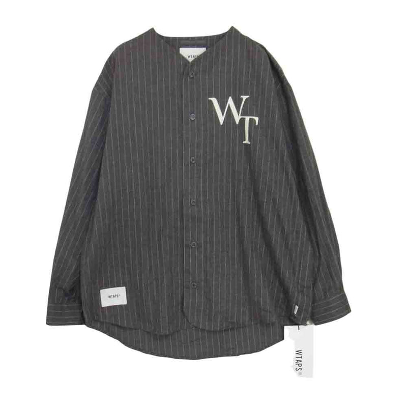 WTAPS ダブルタップス LEAGUE LS COTTON. FLANNEL. STRIPE ストライプ コットン フランネル リーグ ベースボール  長袖 シャツ グレー系 03【新古品】【未使用】【中古】