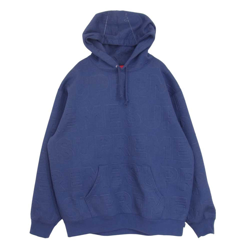 Supreme シュプリーム 21SS Embossed Logos Hooded Sweatshirt エンボス ロゴ プルオーバー ブルー系  XL【中古】