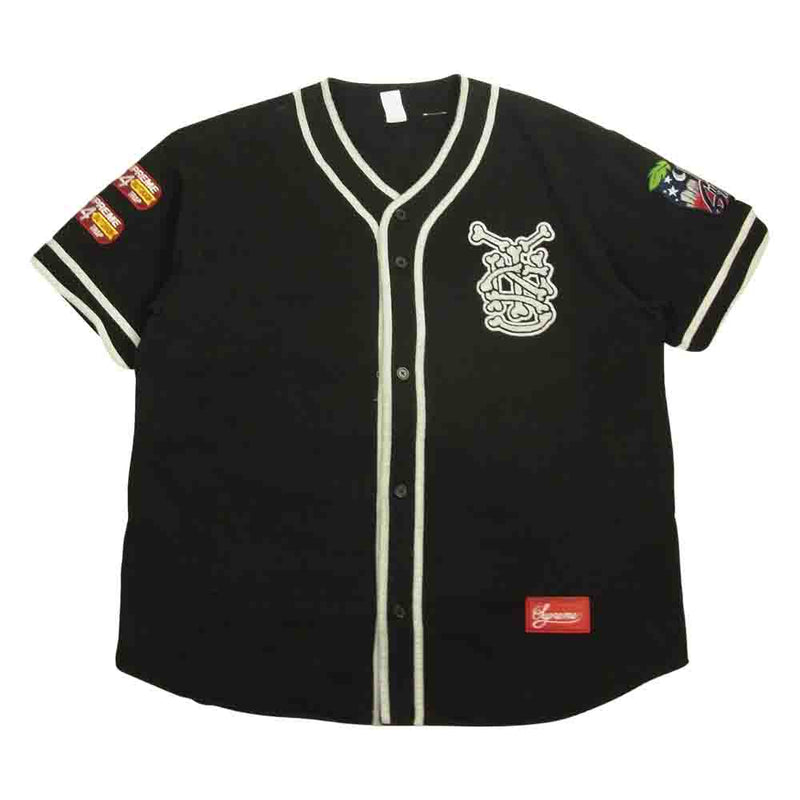 Supreme シュプリーム 21SS Patches Denim Baseball Jersey パッチ デニム ベースボールシャツ ブラック系  XL【中古】