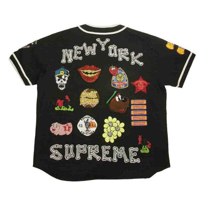 Supreme シュプリーム 21SS Patches Denim Baseball Jersey パッチ デニム ベースボールシャツ ブラック系  XL【中古】