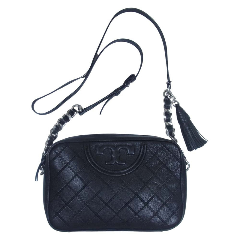 Tory Burch トリーバーチ フリンジ付き キルティング チェーン ショルダー バッグ ブラック系【中古】