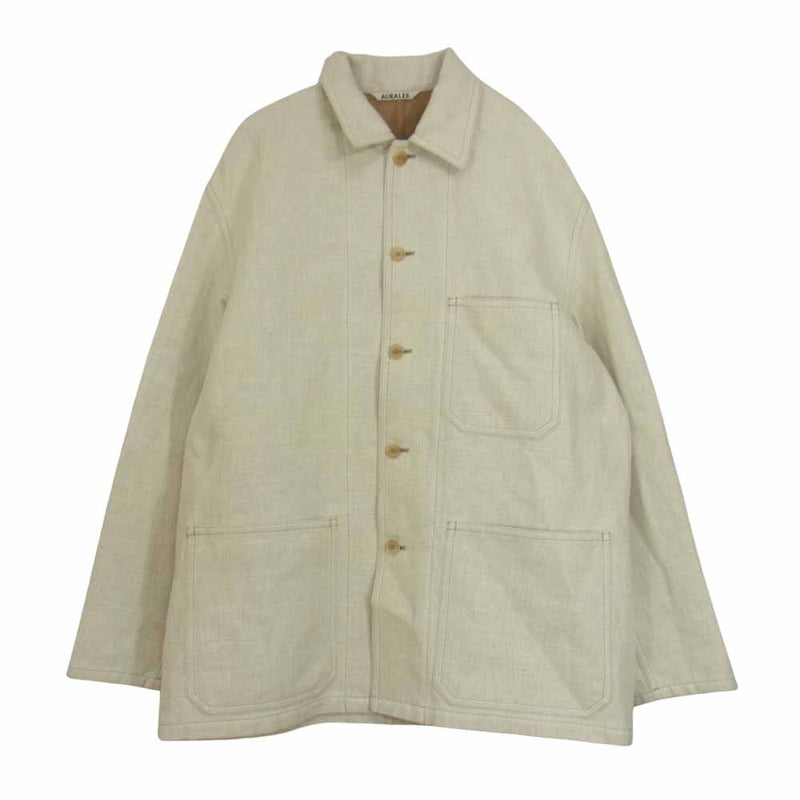 AURALEE オーラリー A21SB01WL LINEN COTTON DOUBLE FACE BIG COVER-ALL リネンコットン  ダブルフェイス ビッグ カバーオール ジャケット ベージュ系 4【極上美品】【中古】