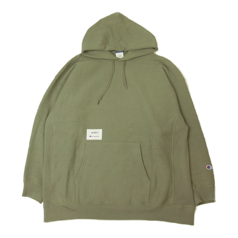 WTAPS ダブルタップス 21AW C8-U126 × Champion チャンピオン ACADEMY / HOODED / COTTON  アカデミー リバースウィーブ フーデッド シャツ スウェット パーカー カーキ系 L【中古】