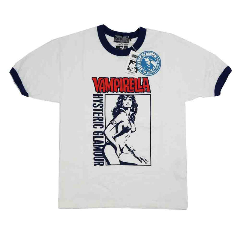 HYSTERIC GLAMOUR ヒステリックグラマー 22SS 02222CT02 VAMPIRELLA HYSTERIC ISSUE ヴァンピレラ  ガールプリント 半袖 リンガー Tシャツ ホワイト系 S【美品】【中古】