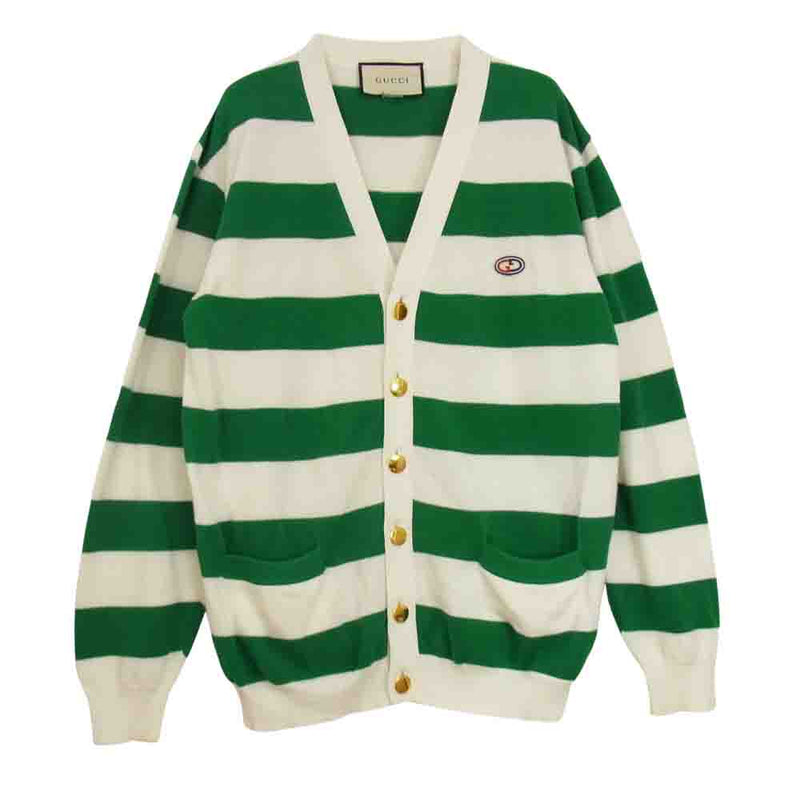 GUCCI グッチ 626051 XKBE5 国内正規品 STRIPED KNITTED CARDIGAN ストライプ ニット カーディガン  グリーン系 S【中古】