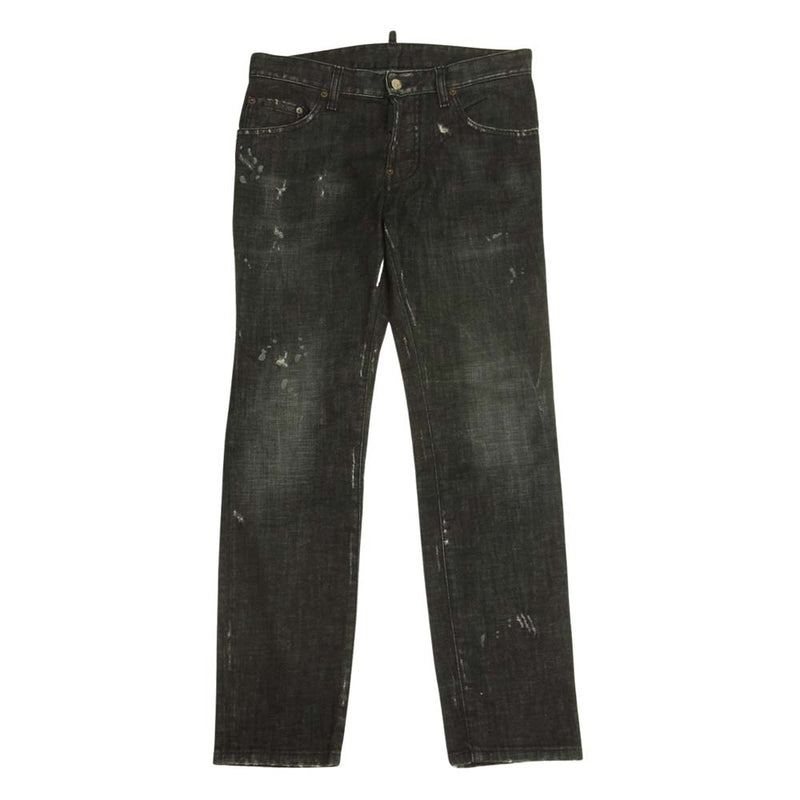 DSQUARED2 ディースクエアード S71LB0658 ジャパンタグ BLACK DENIM SKATER JEAN ブラックデニム スケーター  ウォッシュド ダメージ加工 ペイント ジーンズ デニムパンツ ブラック系 46【中古】