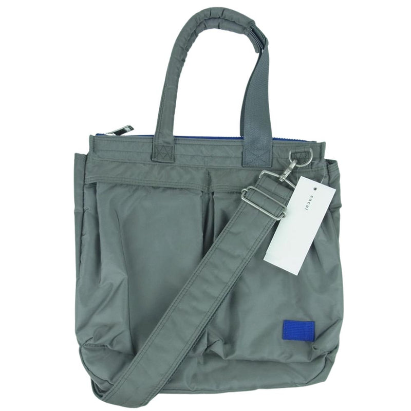 Sacai サカイ 20-0169S PORTER ポーター Pocket Tote Medium 2WAY ショルダー ポケット トート バッグ  ミディアム グレー系【中古】