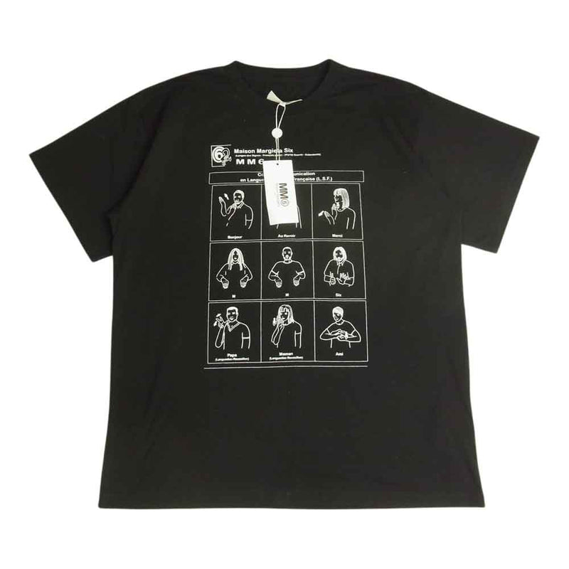 MAISON MARGIELA メゾンマルジェラ MM6 エムエムシックス 21AW S52GC0213 S23962 Sign language  サインランゲージ ロゴプリント 半袖 Tシャツ ブラック系 S【新古品】【未使用】【中古】