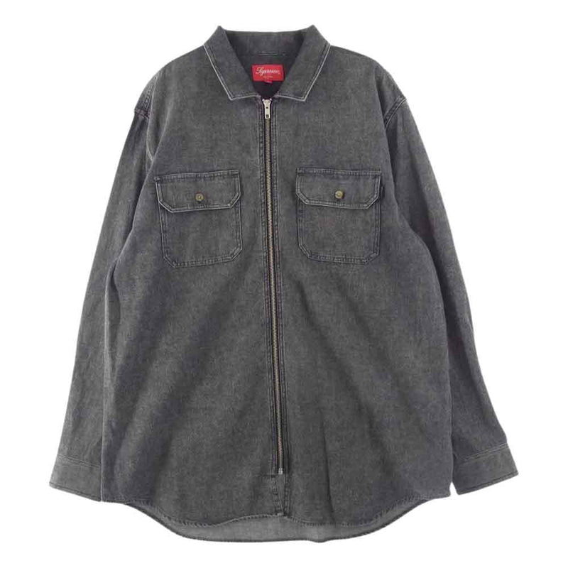 Supreme シュプリーム 16SS Denim Zip Shirt バックロゴ デニム ジップ シャツ グレー系 XL【中古】