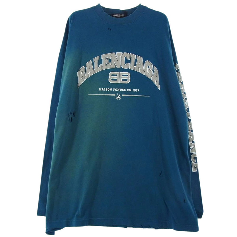 BALENCIAGA バレンシアガ 22SS 681046 TLVJ1 国内正規品 Maison Balenciaga USED ユーズド加工  ロングスリーブ Tシャツ モスグリーン系 1【新古品】【未使用】【中古】