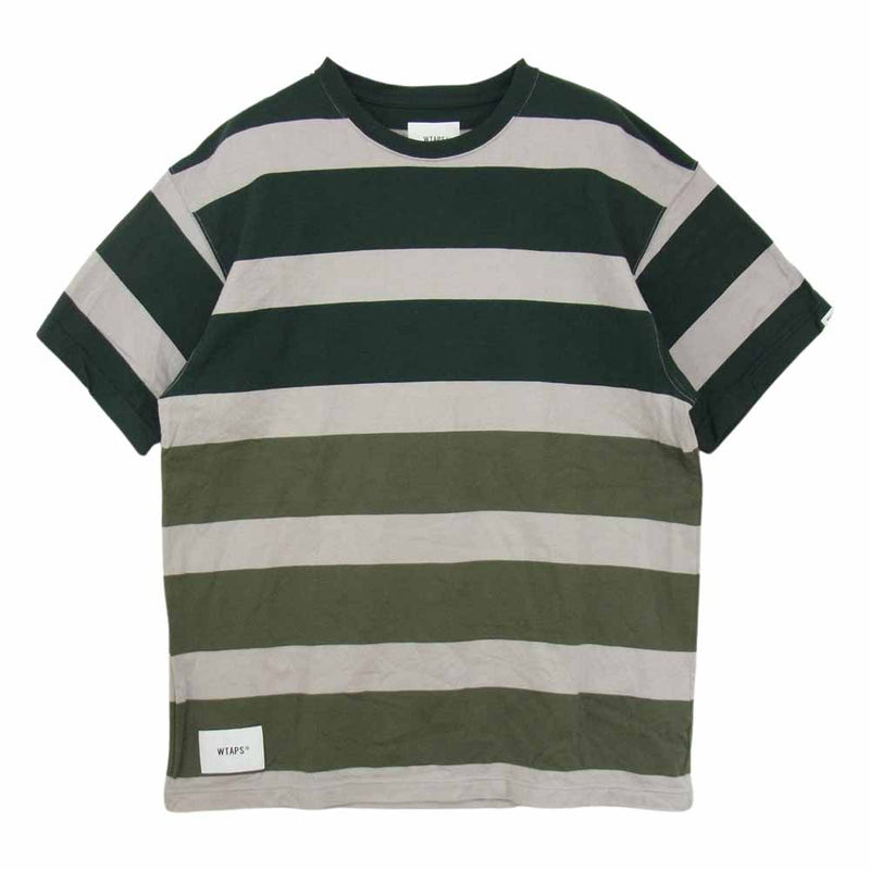 WTAPS ダブルタップス 22SS 221ATDT-CSM27 LANE SS COTTON ボーダー 半袖 Tシャツ グレー系 モスグリーン系  グリーン系 02【中古】