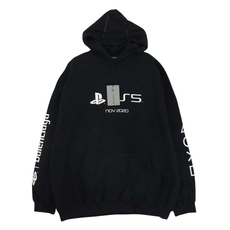 BALENCIAGA バレンシアガ 21AW Playstation Boxy Hoodie プレイステーションボクシーフーディ プルオーバーパーカー  フーディー PS5 プリント ブラック ブラック系 XXS【中古】