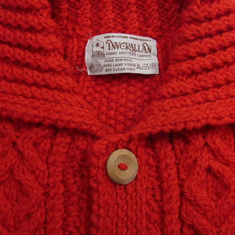 INVERALLAN インバーアラン 3A Lumber cardigan Knit Cardigan アラン ハンドニット 襟付き カーディガン  RED レッド系 40【極上美品】【中古】