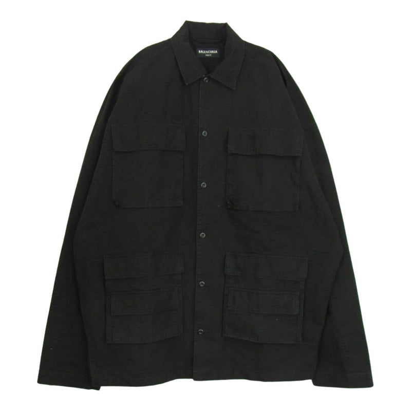 BALENCIAGA バレンシアガ UNIFIT 681008 TKP27 国内正規品 ロゴ刺繍 military shirts jacket  ミリタリー シャツ ジャケット ブラック系 38【中古】