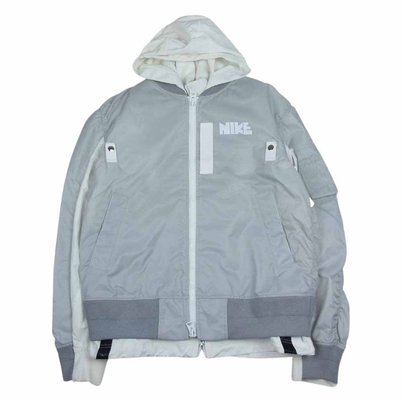 Sacai サカイ × NIKE ナイキ 20AW CZ4697-097 NRG LAYERED JKT レイヤード ボンバー ジャケット グレー系  ホワイト系 M【中古】