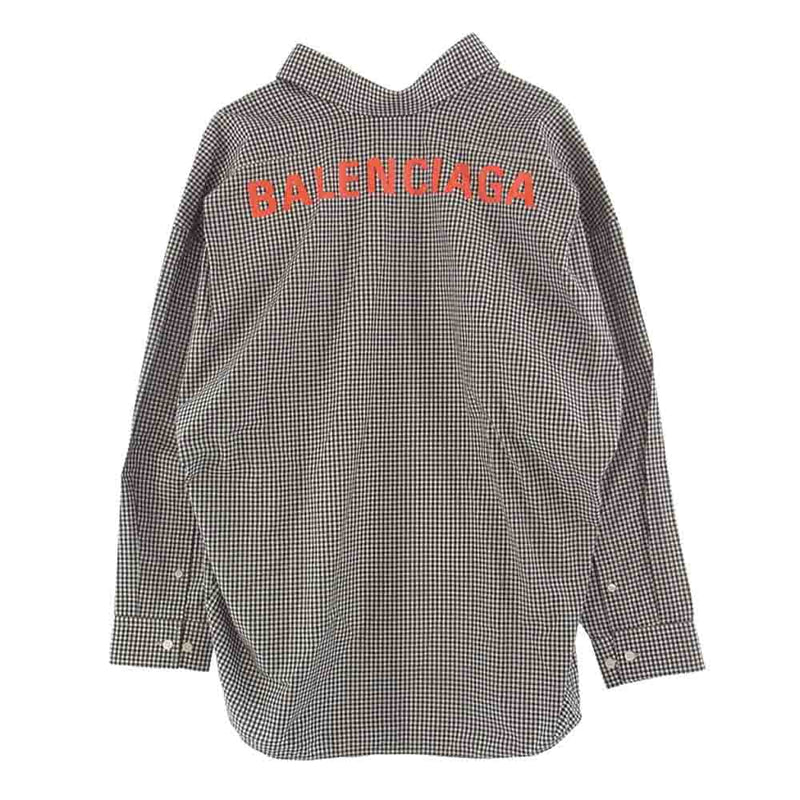 BALENCIAGA バレンシアガ 622050 コットン バックロゴ ギンガム チェック シャツ 長袖 ブラック系 34【中古】