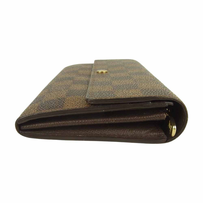 LOUIS VUITTON ルイ・ヴィトン N61724 ダミエ ポシェット ポルト モネ カルト クレディ 長財布 カウハイド レザー  ブラウン系【中古】