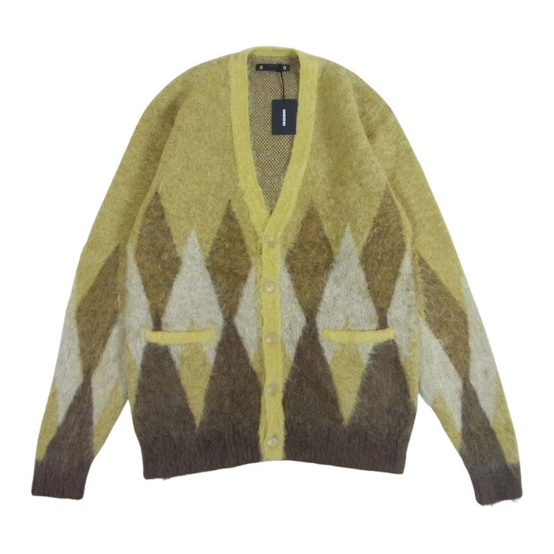 MINEDENIM マインデニム 2210-6002 Kid Mohair Argyle Knit Long Cardigan キッド モヘア  アーガイル ニット カーディガン イエロー系 ベージュ系 2【新古品】【未使用】【中古】