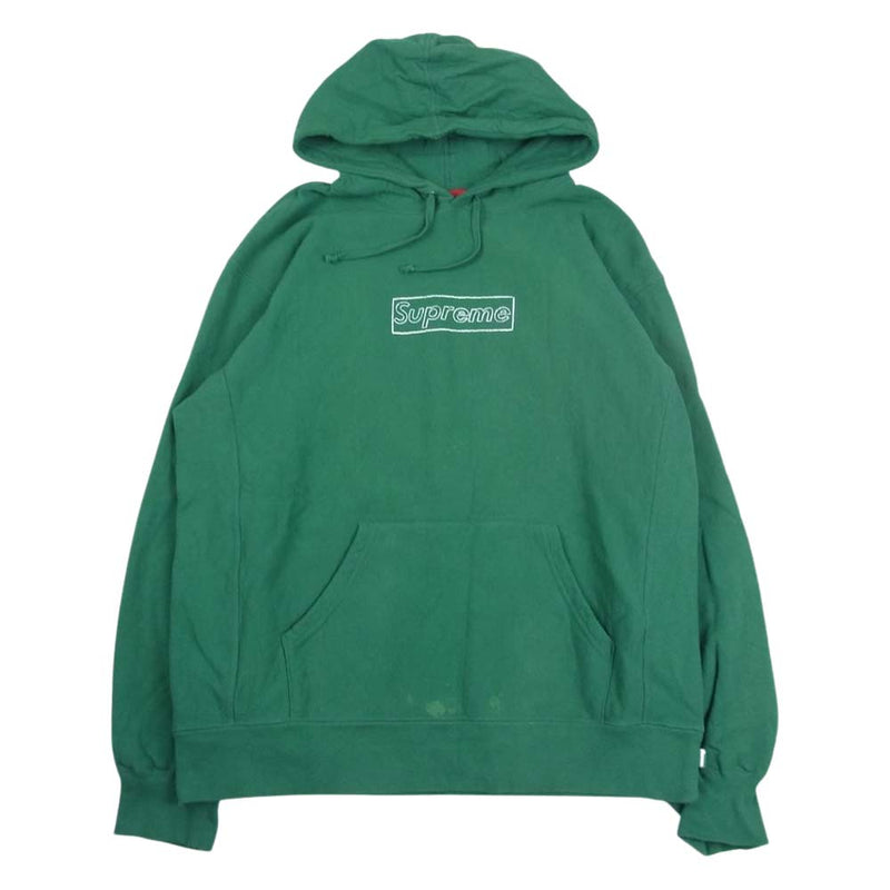 緑S supreme KAWS Chalk Logo Hooded Sweatshirt box pullover パーカー-