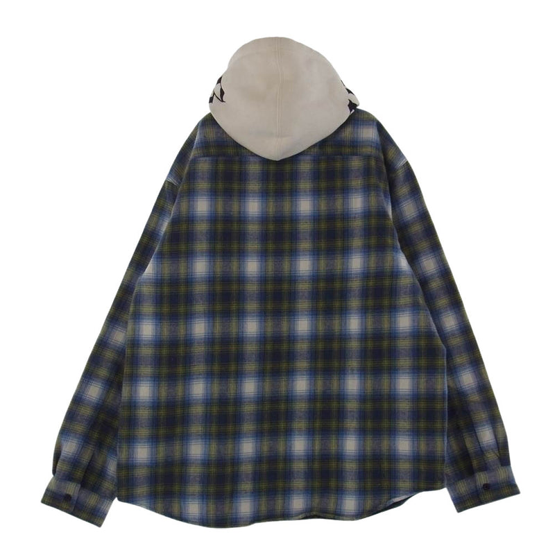 Supreme シュプリーム 21AW Hooded Flannel Zip up Shirt フーデッド パーカー フランネル ジップアップ  チェック シャツ ホワイト系 ブルー系 イエロー系 L【美品】【中古】