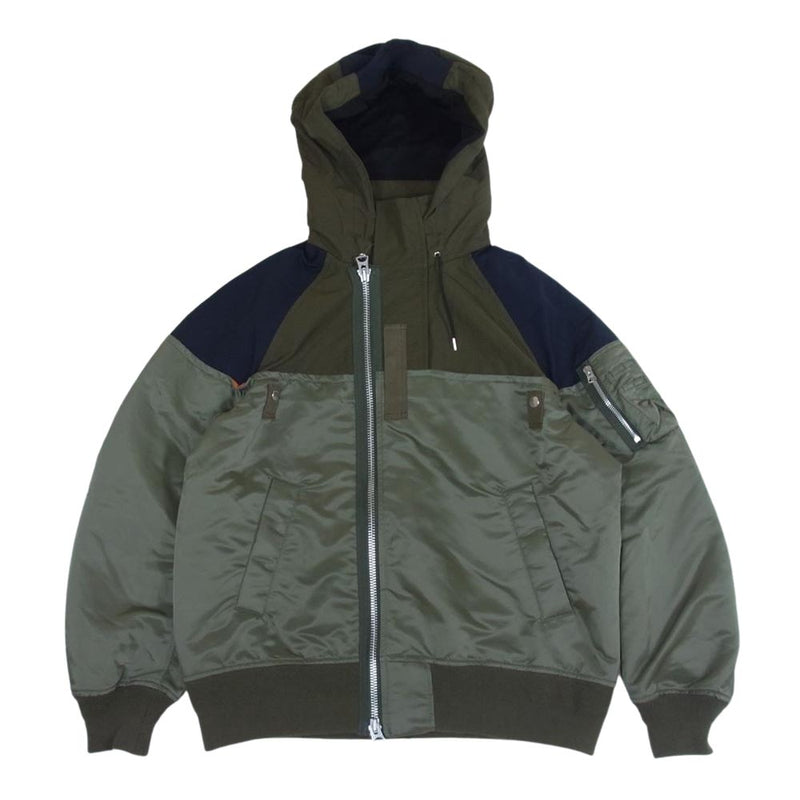 Sacai サカイ 21SS 21-02533M Nylon Twill x Outdoor Blouson ナイロンツイル アウトドア ブルゾン  MA-1 ドッキング フーデッド ジャケット カーキ系 3【美品】【中古】