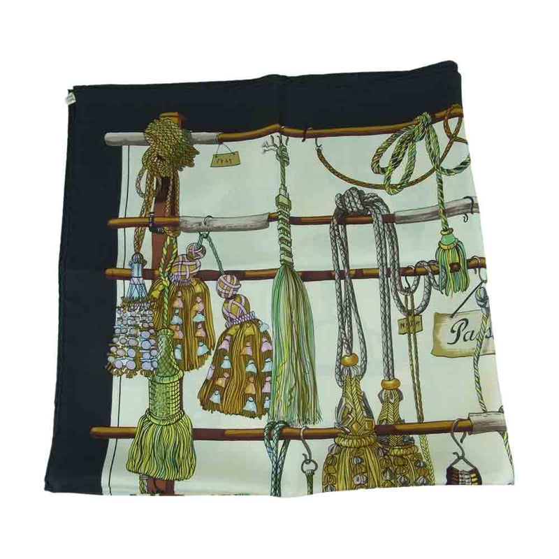 HERMES エルメス カレ 90 Pasementerie 紐飾り タッセル シルク100％ スカーフ scarf ベージュ系 ブラック系【中古】