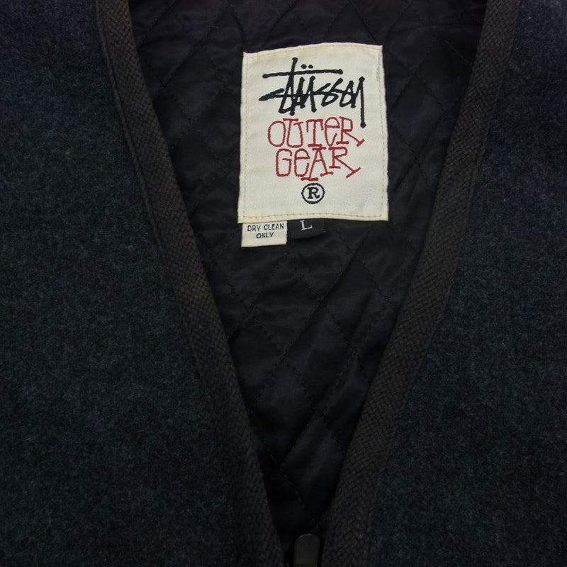 STUSSY ステューシー OUTER GEAR 裏地キルティング フルジップ ウール ベスト ブラウン系 L【中古】