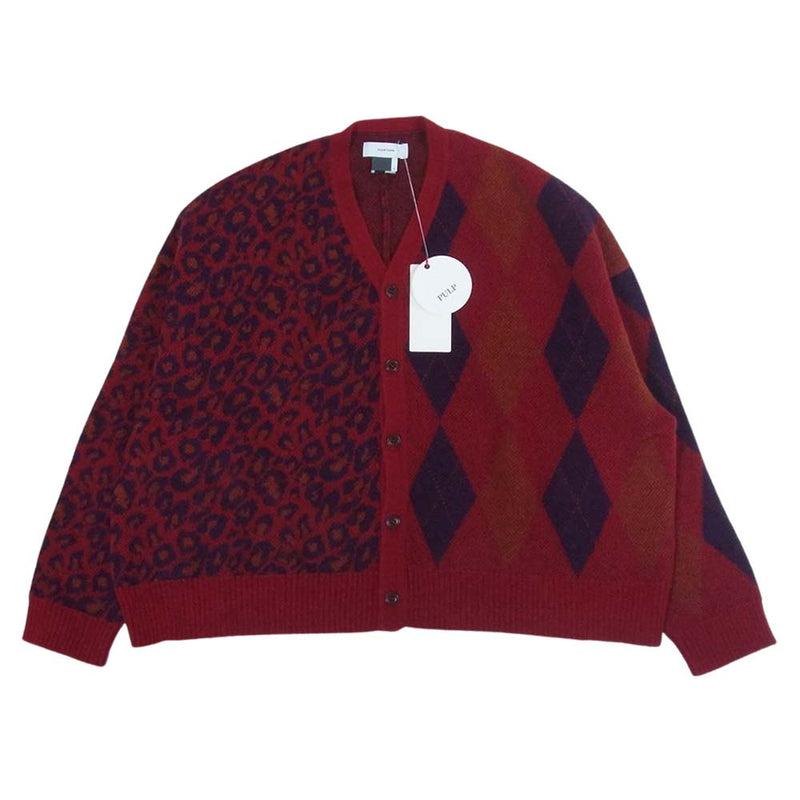 ファセッタズム 19AW PIPPA-KN-U05 LEOPARD ARGYLE MOHAIR CARDIGAN モヘア レオパード アーガイル 切替  カーディガン レッド系 5【美品】【中古】