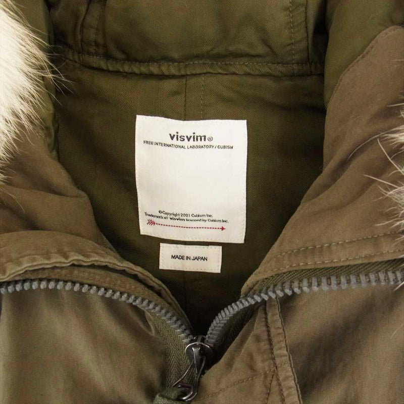 VISVIM ビズビム 0122205013006 22AW VALDEZ DOWN COAT バルディーズ ダウン ファー フード 加工 ジャケット  オリーブ 1【極上美品】【中古】