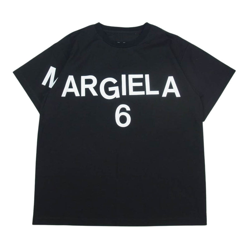 MAISON MARGIELA メゾンマルジェラ S52NC0280 S47294 国内正規品 MM6 エムエムシックス オーバーサイズ シャツ生地  ロゴプリント クルーネック 半袖 Tシャツ ブラック ブラック系 36【美品】【中古】