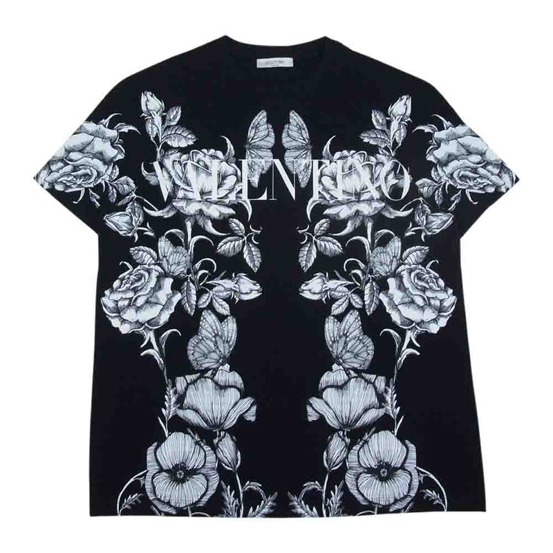 VALENTINO ヴァレンティノ WV3MG10V7LL Floral Logo Tee フローラル 総柄 ロゴ プリント 半袖 Tシャツ ブラック  ブラック系 S【美品】【中古】