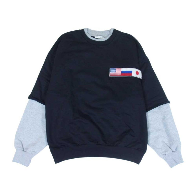 ゴーシャラブチンスキー G013-T007 W Double Sleeve Sweatshirt 国旗パッチ ダブル レイヤード スリーブ スウェット  トレーナー ブラック系 グレー系 M【中古】