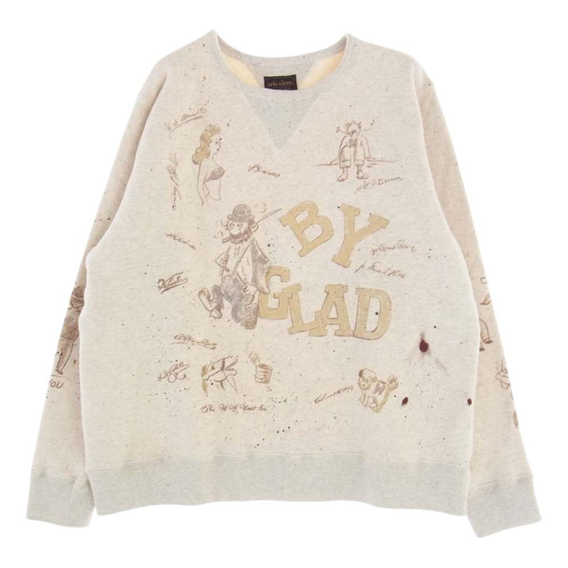 BY GLADHAND バイグラッドハンド BYGH-21-AW-15 GLADDEN グラッデン ペイント プリント スウェット ベージュ系  XL【中古】