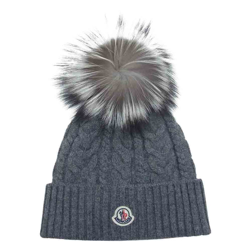 MONCLER モンクレール G20939Z70301 BERRETTO ロゴ ボンボン ニット帽 グレー系【美品】【中古】